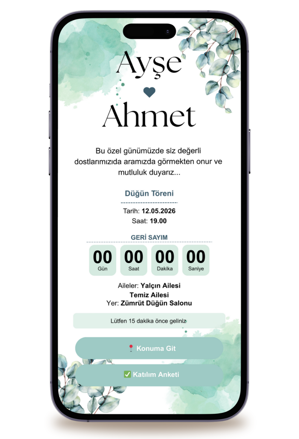 Sarmaşık Dijital Davetiye +Karşılama Posteri Hediyeli