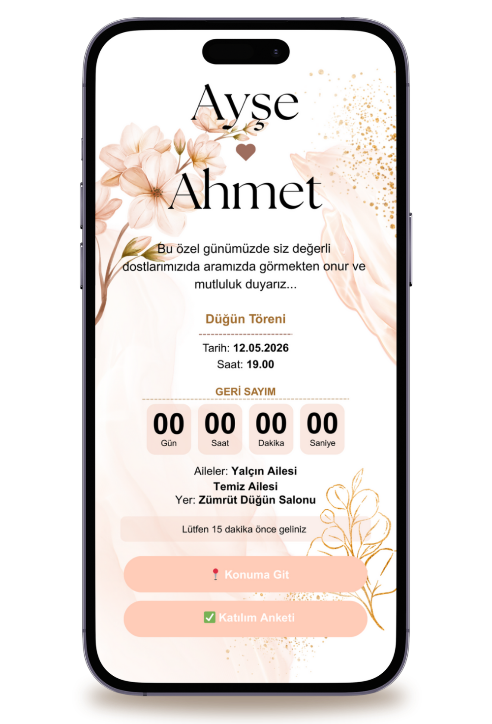 Flower Dijital Davetiye +Karşılama Posteri Hediyeli