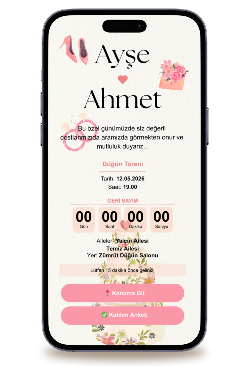 Pink Dijital Davetiye + Karşılama Posteri Hediyeli