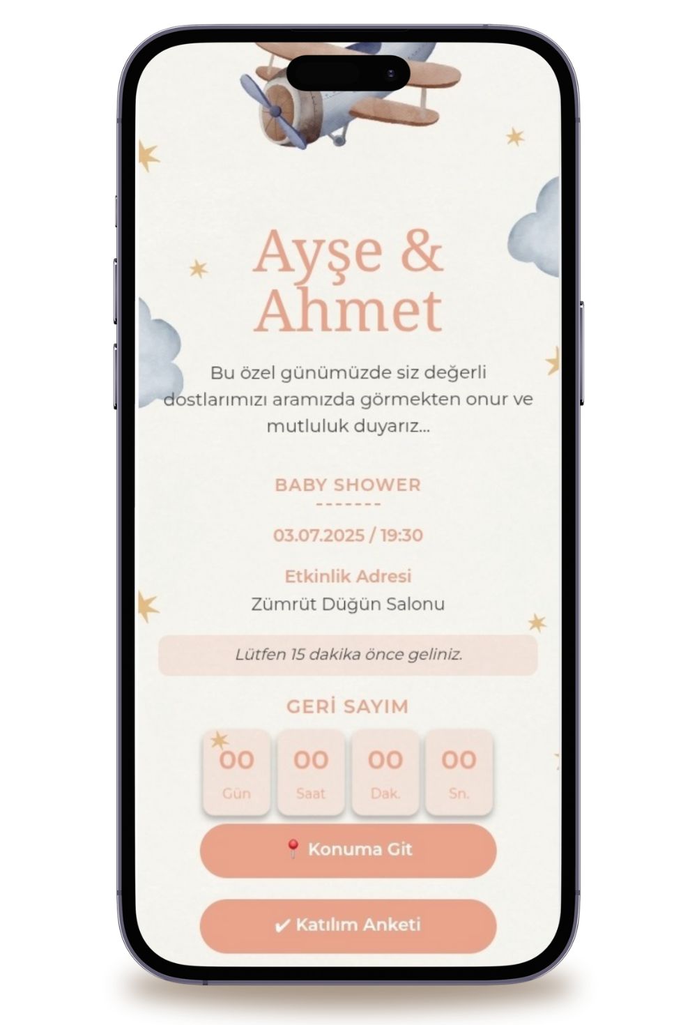 Planor Dijital Baby Shower Davetiyesi + Karşılama Posteri Hediyeli