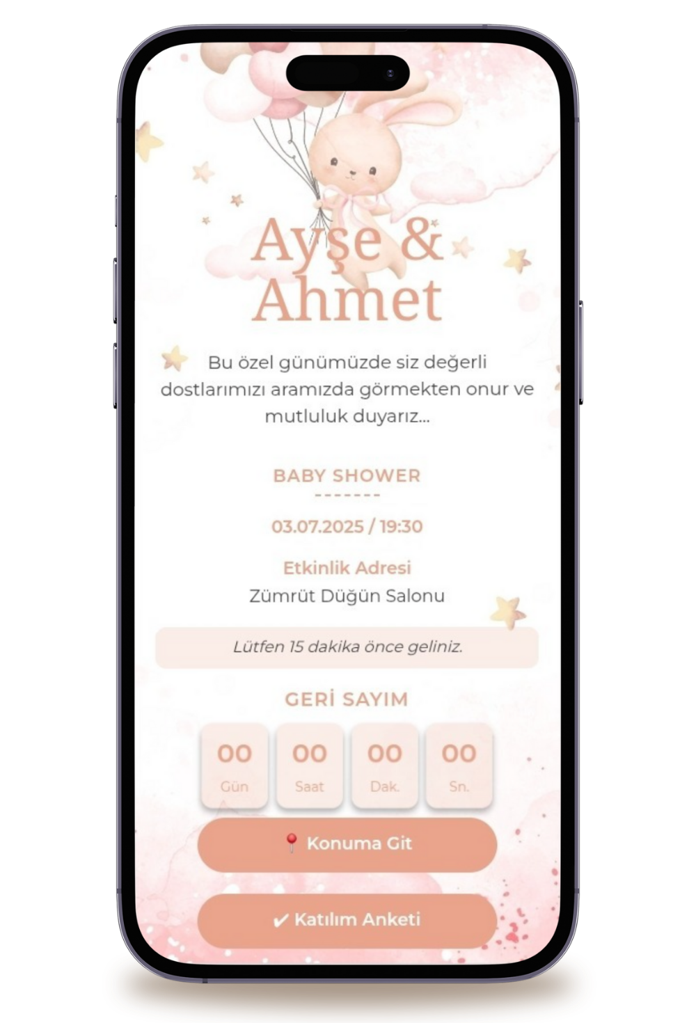 Rabbit Dijital Baby Shower Davetiyesi + Karşılama Posteri Hediyeli