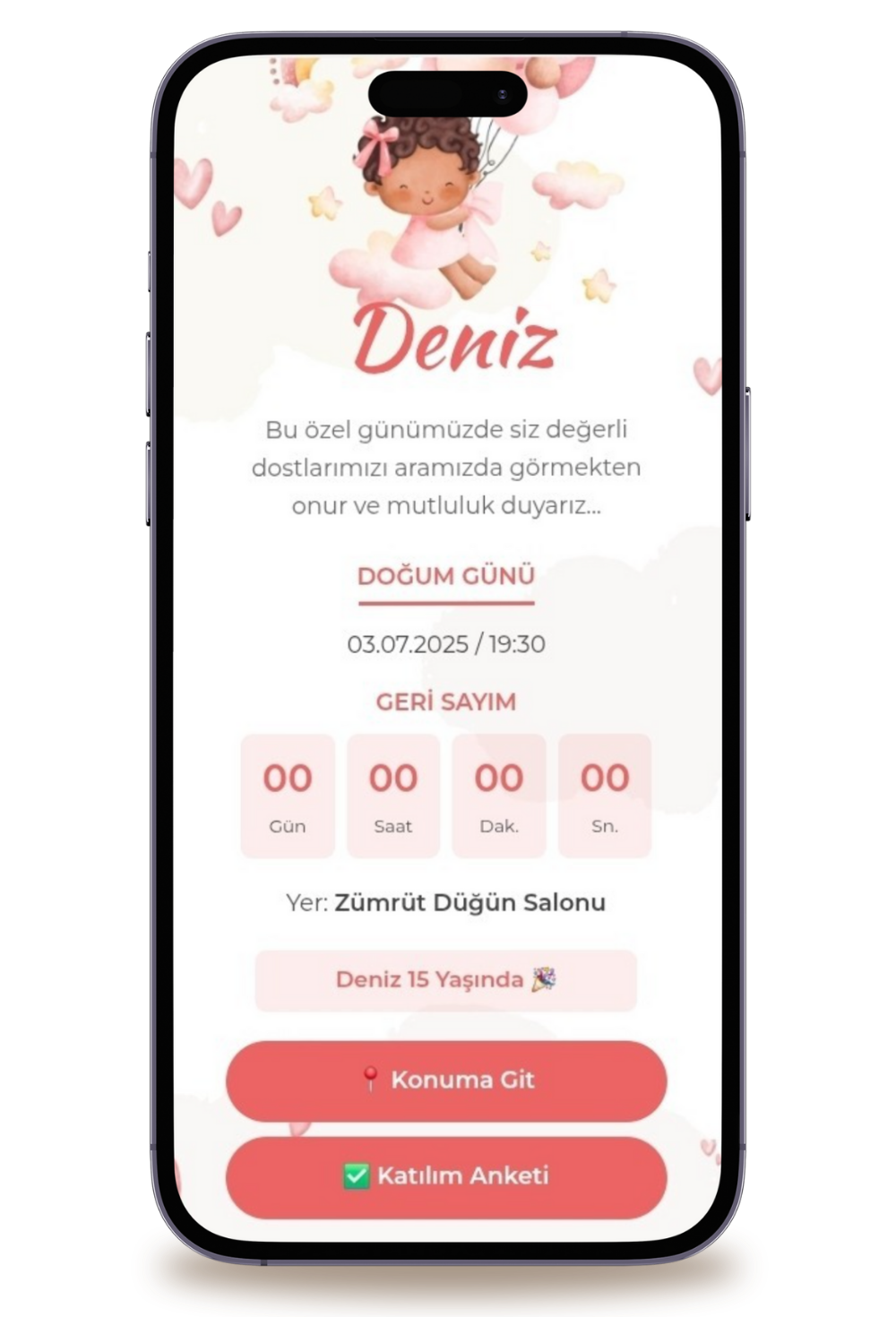 Balon Dijital Doğum Günü Davetiyesi + Karşılama Posteri Hediyeli