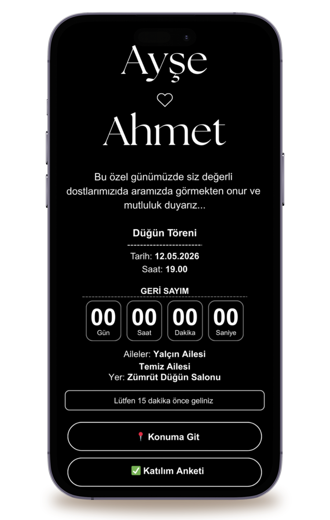 Dark Dijital Davetiye + Karşılama Posteri Hediyeli