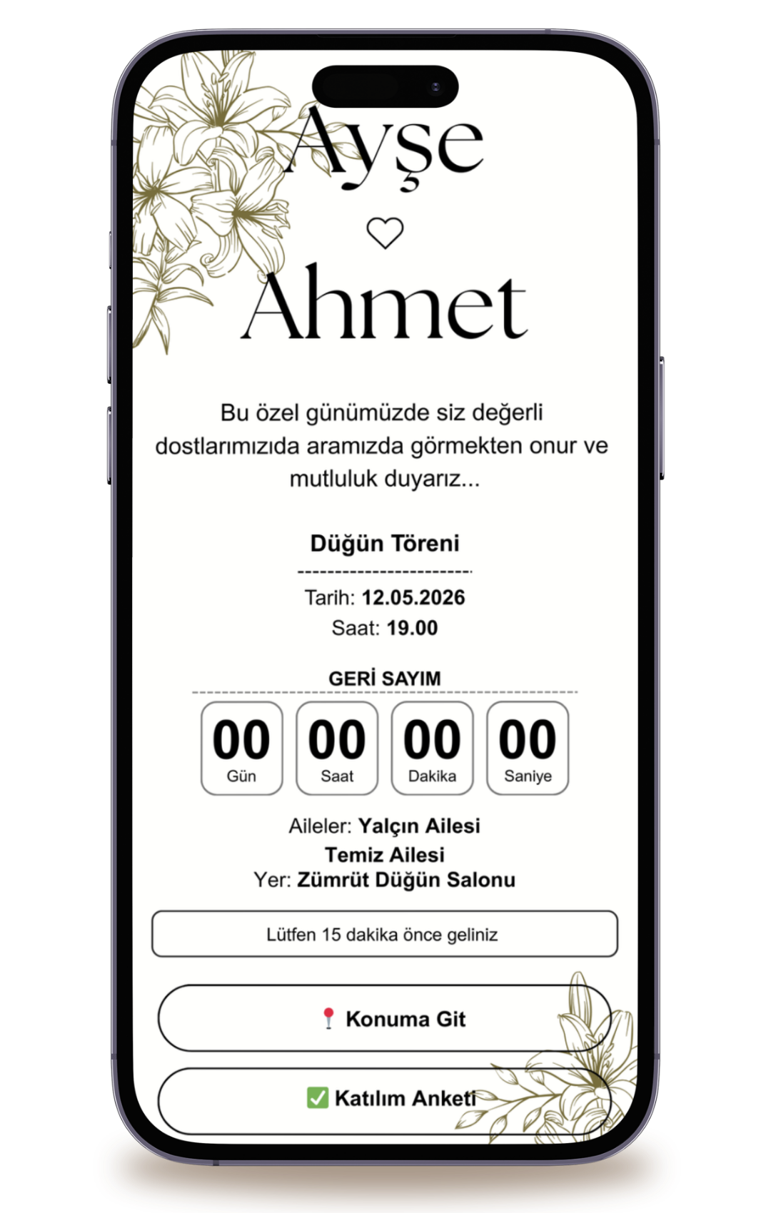 Sarmaşık ll Dijital Davetiye +Karşılama Posteri Hediyeli